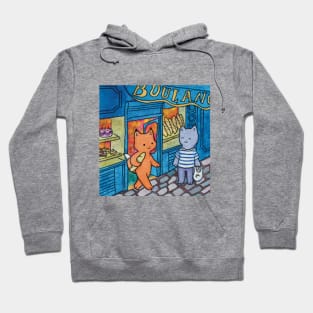 Cat and fox french bakery paris watercolor illustration Hoodie